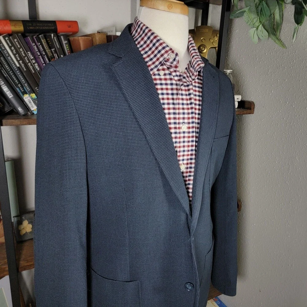 Zanetti Mens Seersucker‎ Sport Coat Two Button Navy Checked Slim Size XL